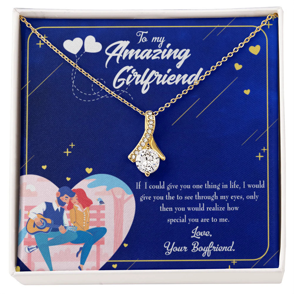 To My Girlfriend You're Special Ribbon Necklace Gold Tone Standard Box